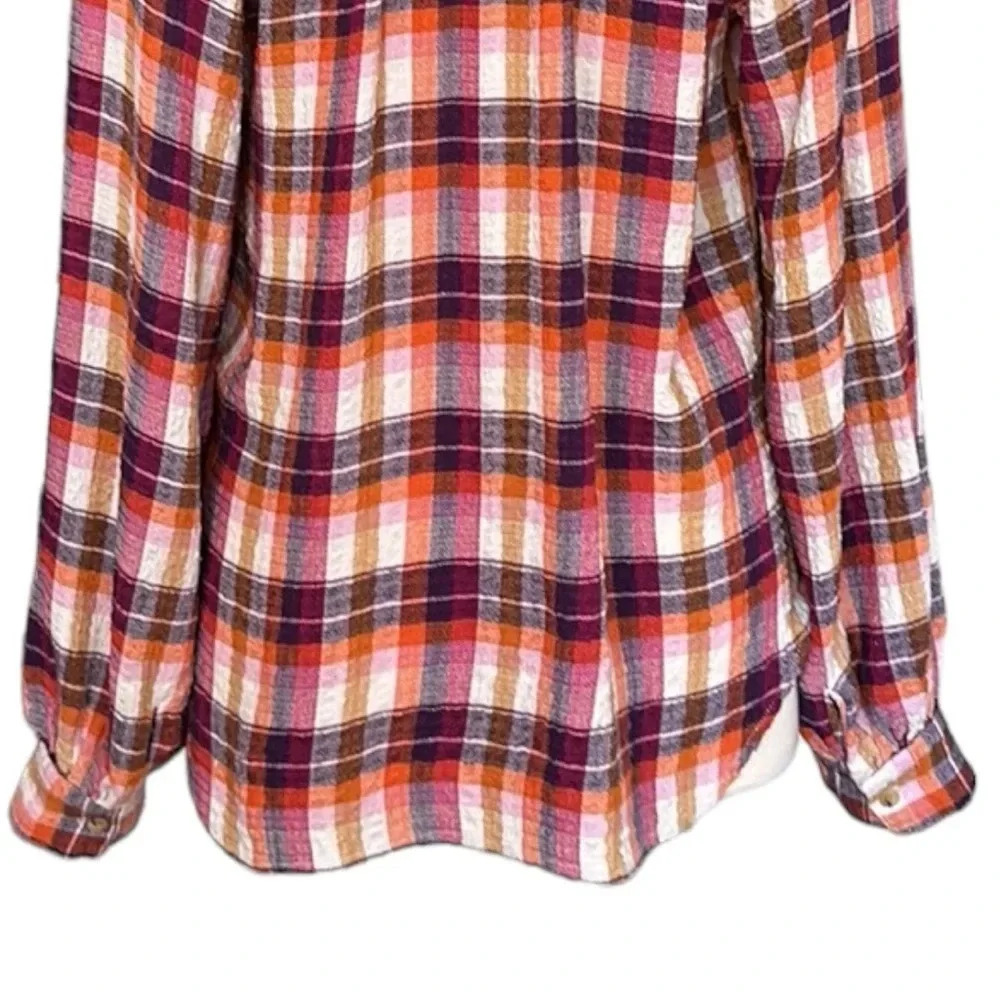 PILCRO Anthropologie Plaid Flannel Button Down Shirt Western Boho Ruffle Trim M - Picture 9 of 16